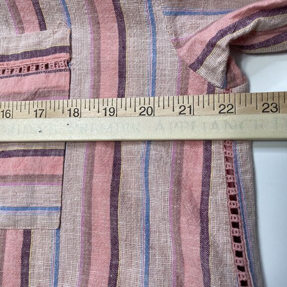 Maeve Anthropologie Shirt Lida Pink Striped & Crochet Top Linen Cotton Medium - Picture 6 of 9